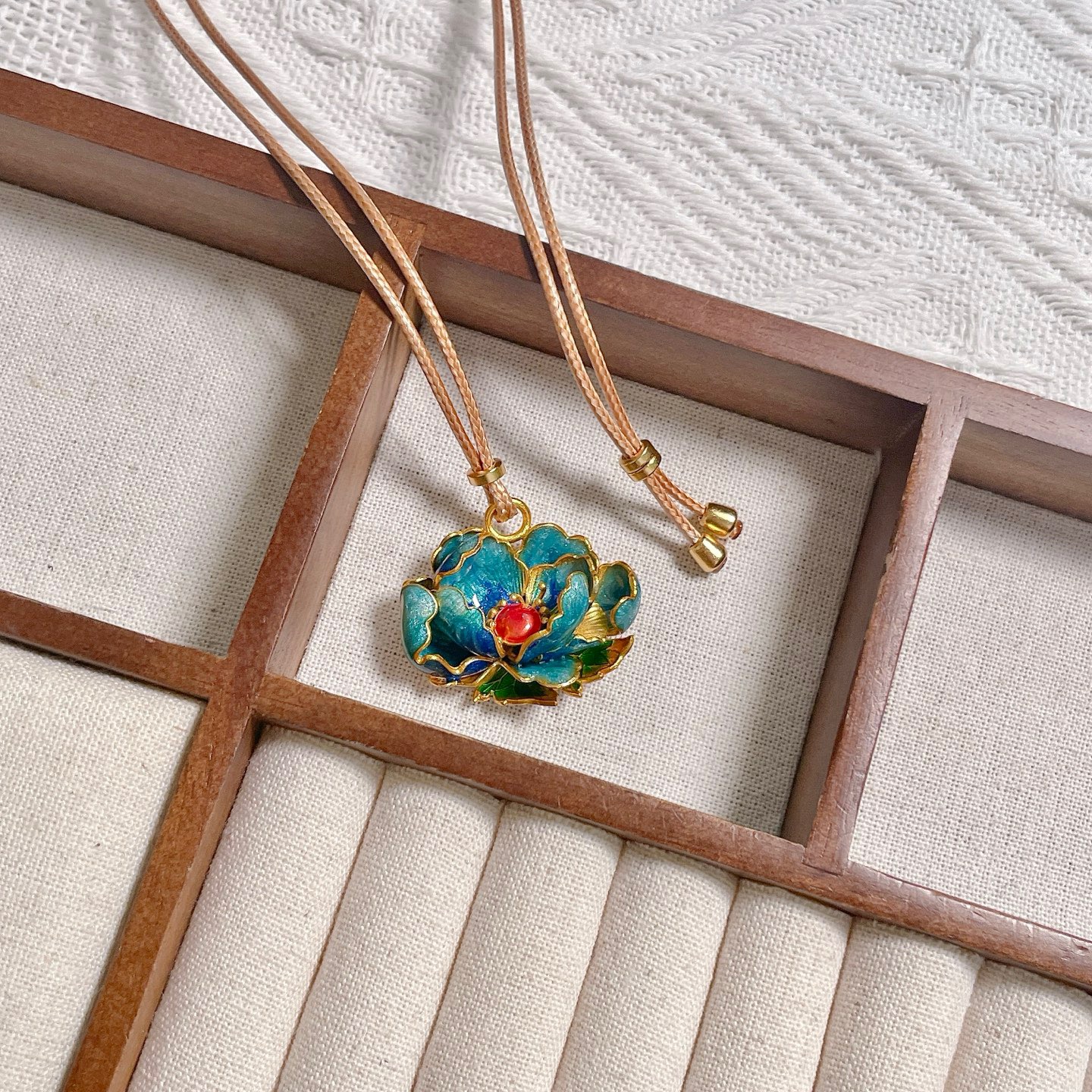 足银9999描金牡丹花套链女纯银新中式国风高级感百搭送礼物