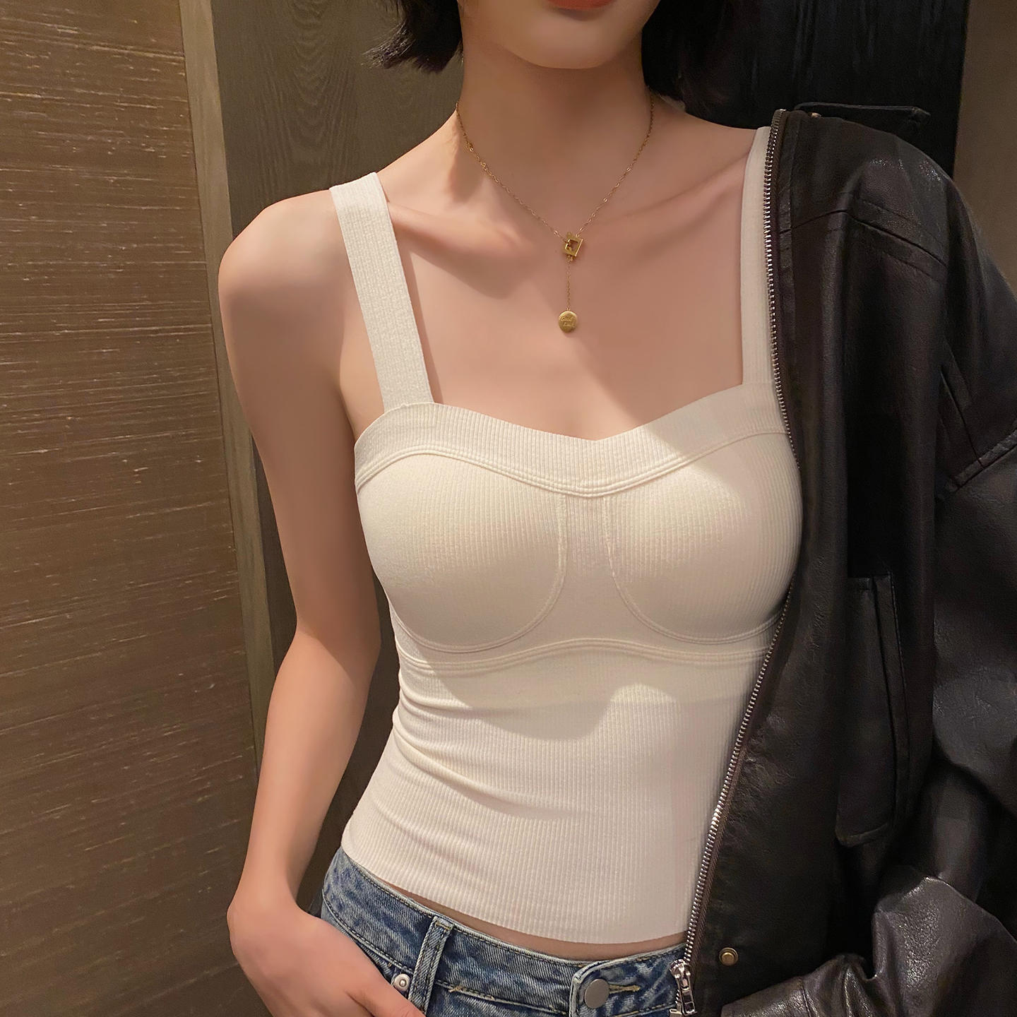 保暖背心女款带胸垫一体免穿文胸秋冬季内搭无痕修身打底内衣上衣