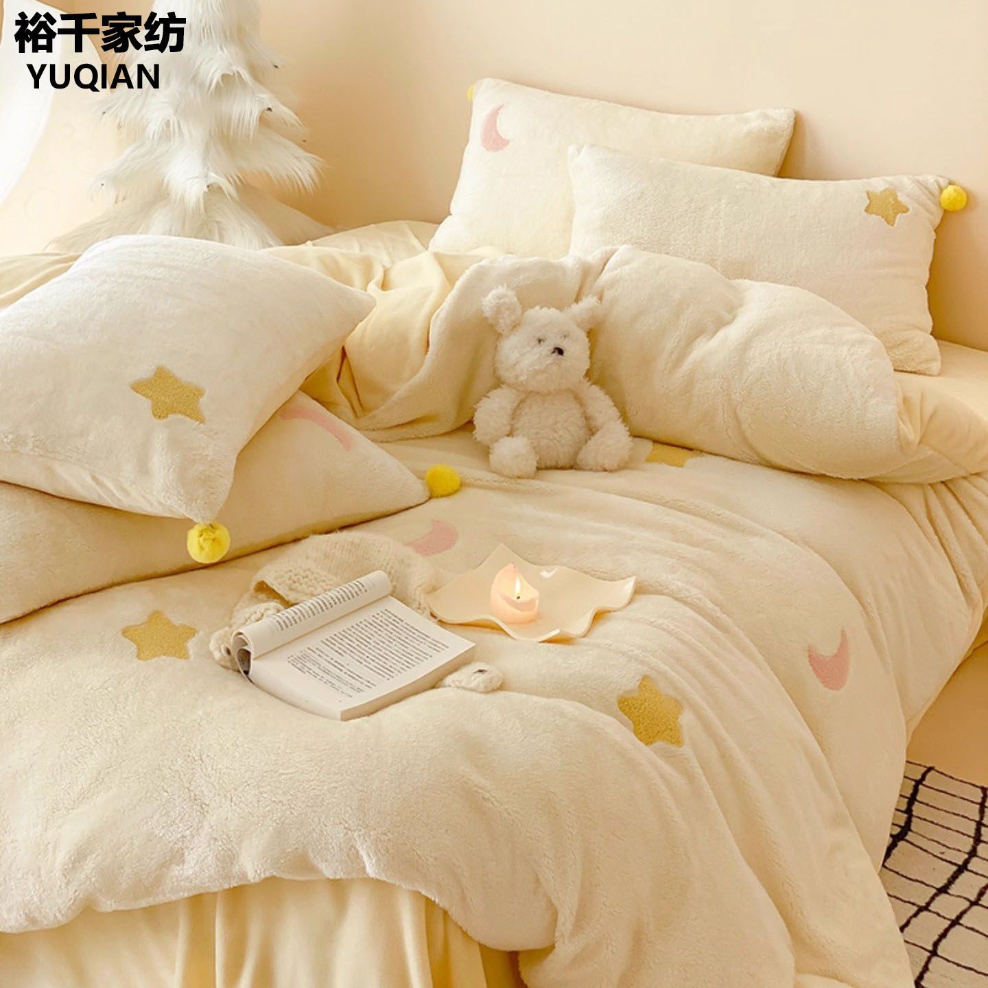 小清新高级感冬季牛奶绒四件套2026新款轻奢主卧室双面珊瑚绒床品