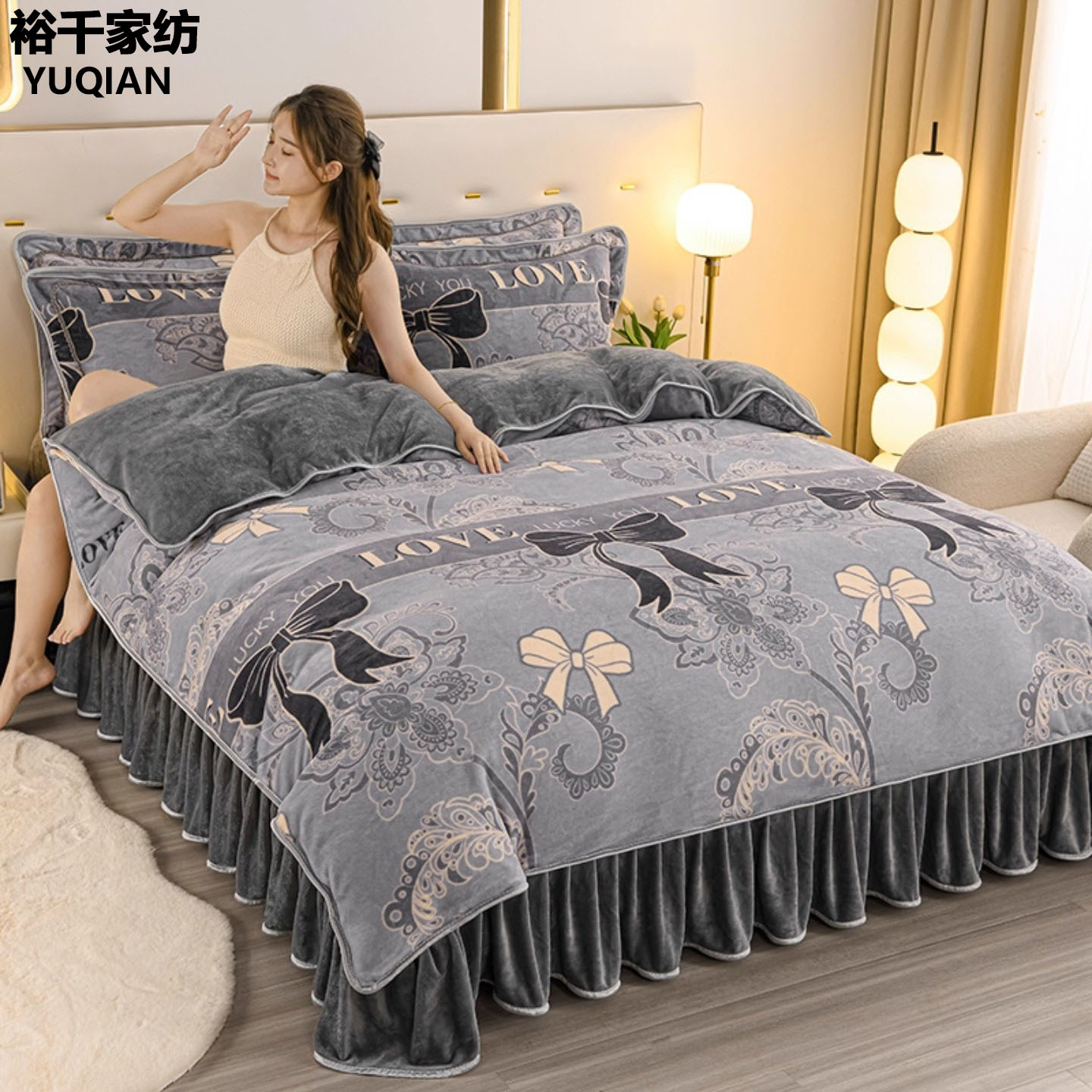 轻奢高端冬季牛奶绒四件套双面珊瑚绒保暖床单被套加厚床笠款床品