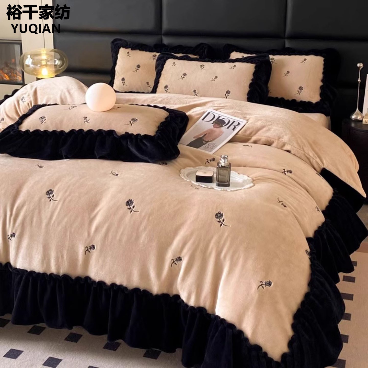 法式复古赫本风牛奶绒四件套冬季加厚珊瑚绒加绒保暖被套床单床品