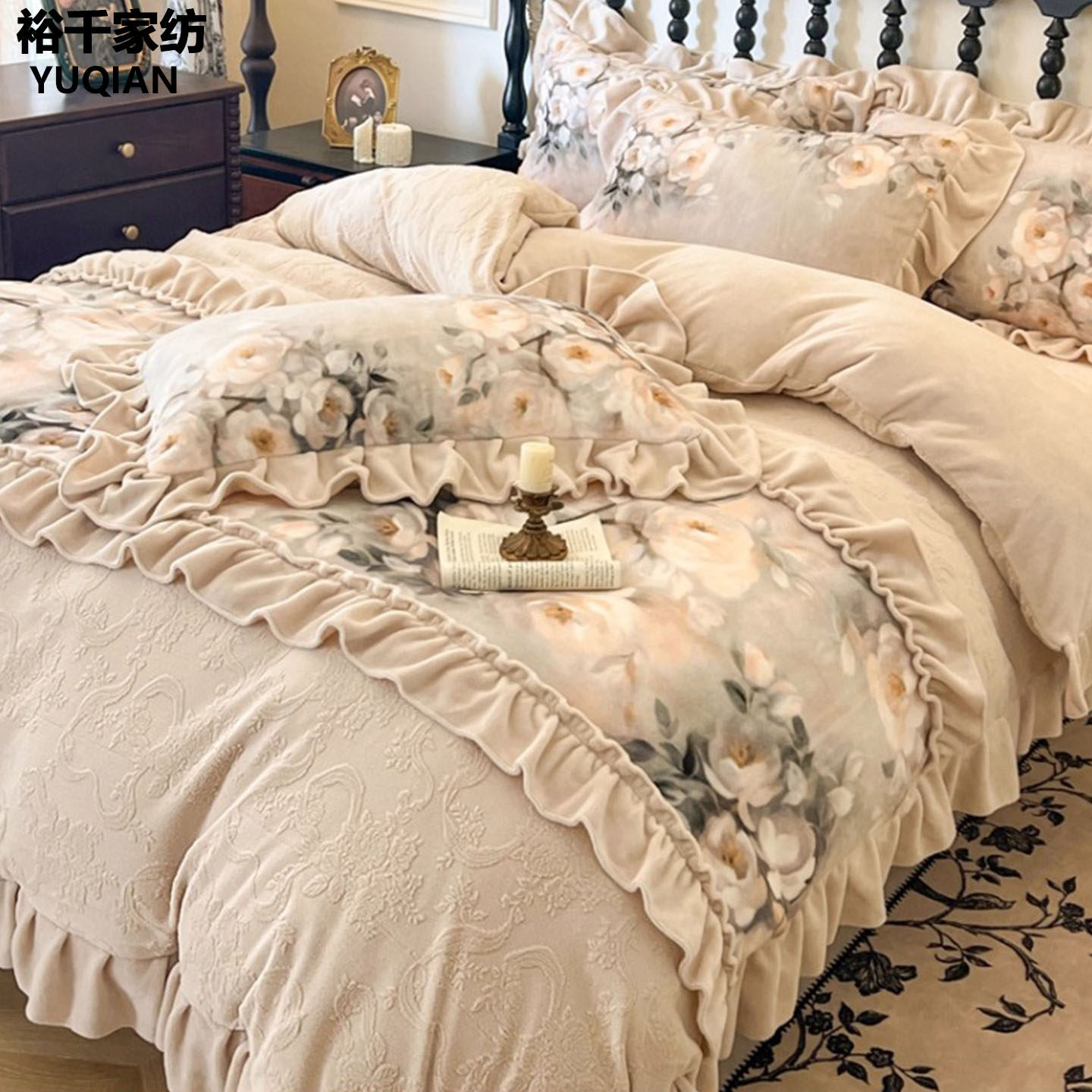 法式冬季加厚牛奶绒四件套2026新款公主风双面毛绒被套珊瑚绒床单