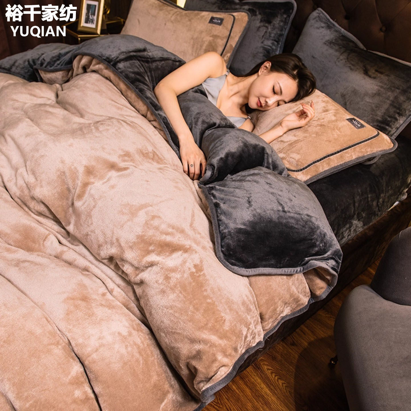 法式轻奢高端牛奶绒四件套冬季加厚保暖2025新款珊瑚绒床笠款床品