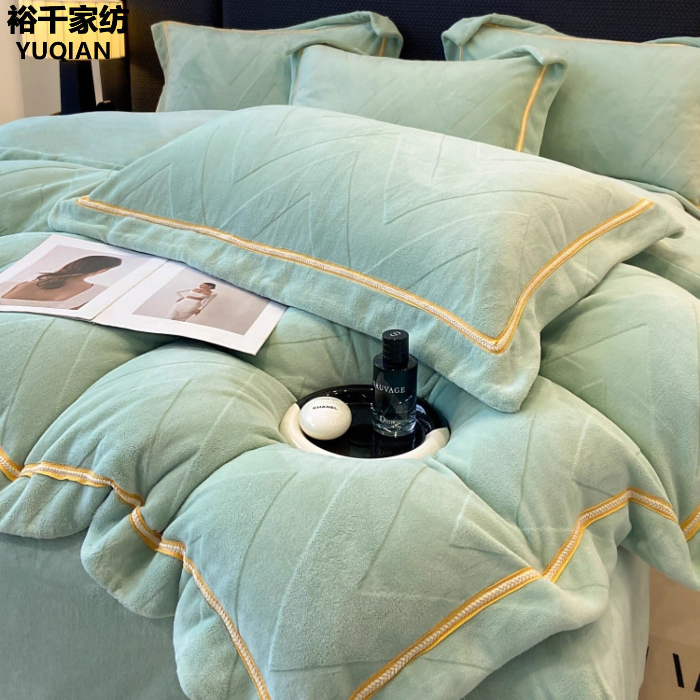 冬季保暖A类母婴级牛奶绒四件套双面加厚珊瑚绒被套加绒床品床单