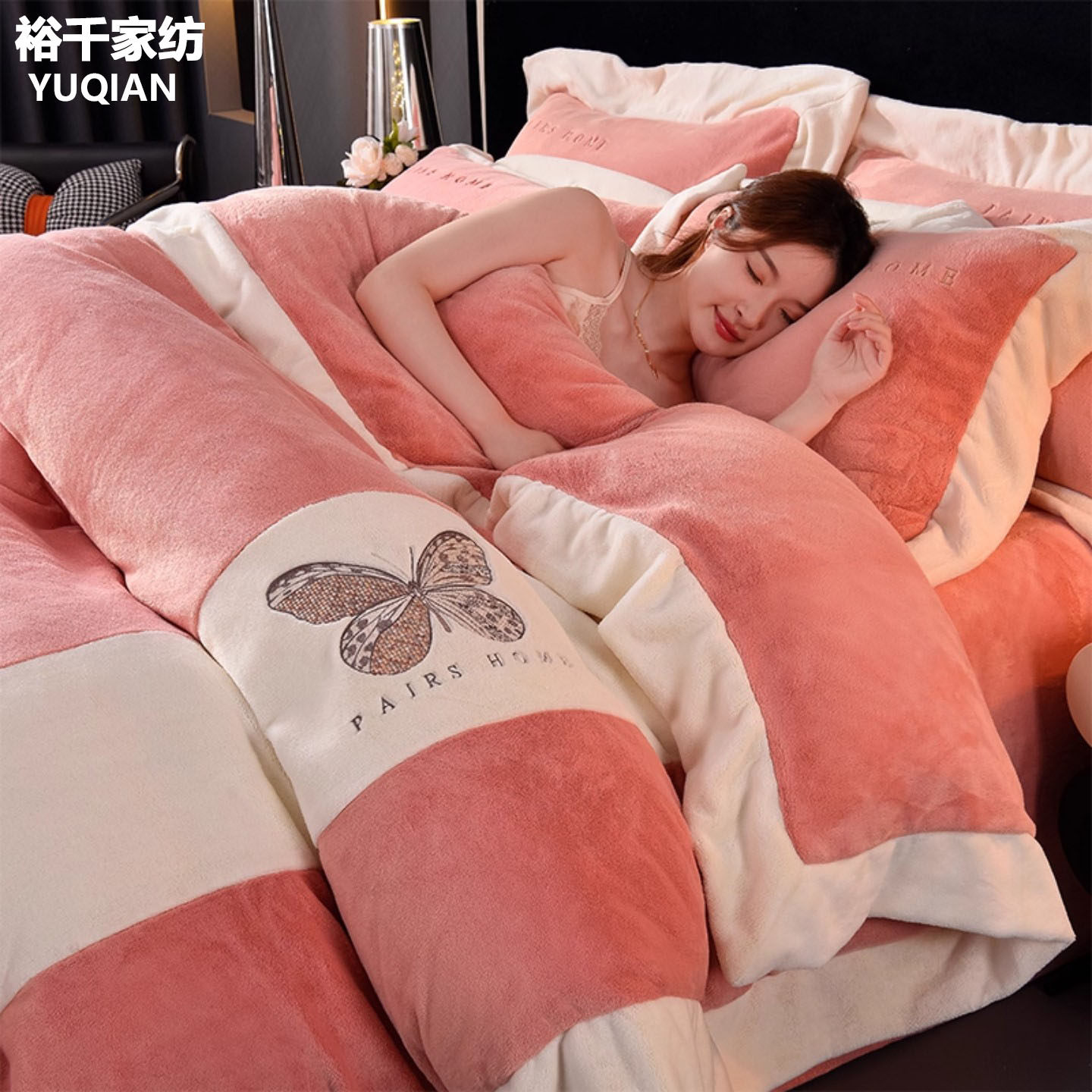 A类母婴级高端牛奶绒四件套冬季保暖双面绒2026新款珊瑚绒床笠款