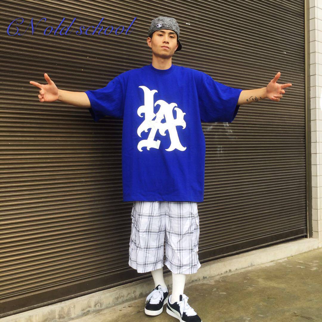 oldschool西海岸hiphop匪帮chicano大码bboy道奇la小领口短袖t恤