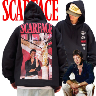 疤面煞星美式Scarface稀有经典复古纯棉重磅黑帮老电影连帽卫衣
