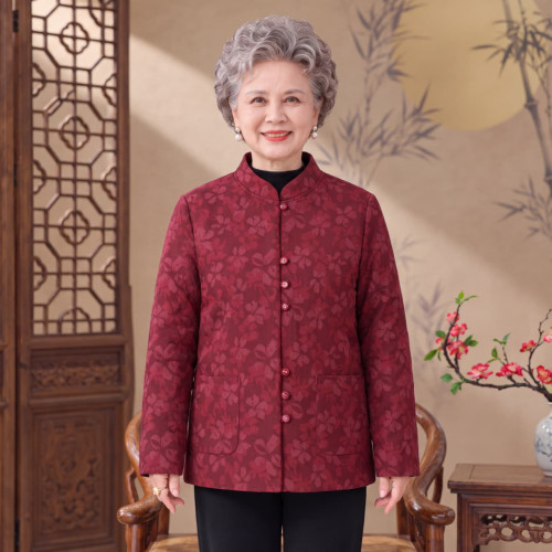 加厚加绒外套女立领显瘦遮肚大码中老年妈妈装洋气保暖奶奶装上衣