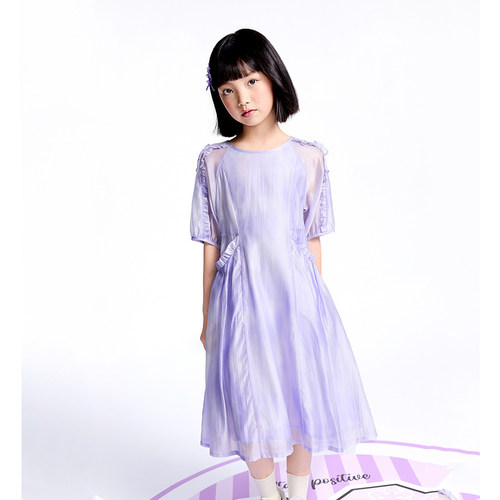 安nai*含莱sai尔 童装女童短袖连衣裙2026夏季新款轻奢天丝裙
