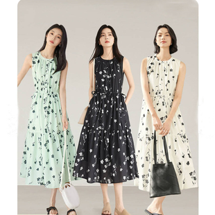 碎花裙收腰显瘦长裙裙子 夏无袖 对bai 度假风背心连衣裙女2025新款