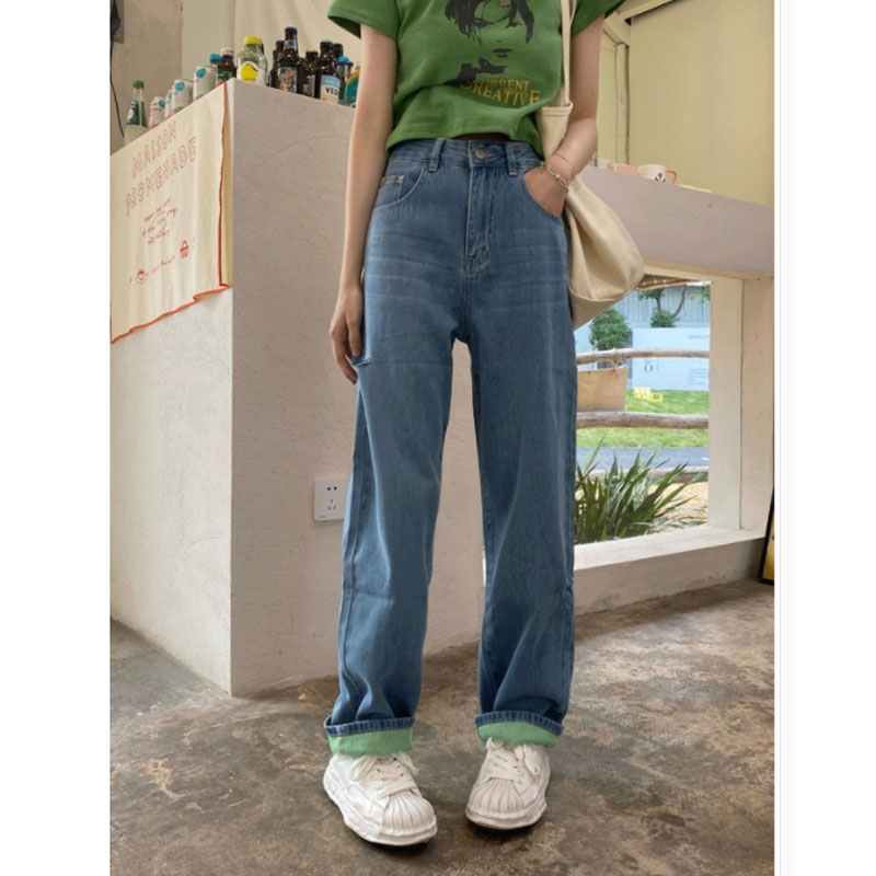 高腰显瘦显大长腿破洞阔腿牛仔裤