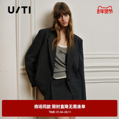 专柜新款 高智感通勤外套女 深灰色学院风垫肩西装 TI尤缇2025秋季