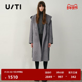 新款 TI双面呢连帽老钱风羊毛大衣女静奢浴袍式 外套尤缇2025冬季
