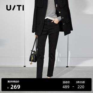 弹性休闲裤 女百搭修身 尤缇时尚 冬季 新款 TI黑色设计感牛仔小脚裤