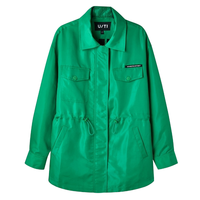 U/TI绿色抽绳风衣外套女百搭活力户外风休闲上衣尤缇2024春季新款