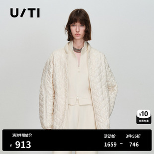 新款 TI亮面菱格米白棉服女宽松落肩光泽肌理感外套尤缇2026春季