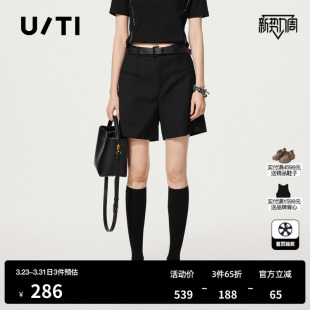 女装 短裤 松弛感通勤宽筒休闲裤 尤缇2025秋季 新款 TI黑色率性西装