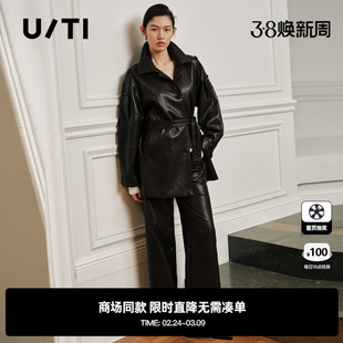 专柜新款U/TI尤缇2025秋季深咖色美拉德衬衫外套设计感系带上衣女