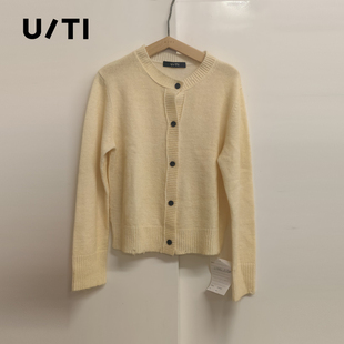 专柜新款U/TI尤缇2026春浅黄色圆领羊毛衫女装宽松直筒休闲打底衫
