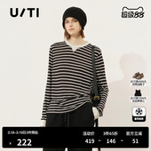 新款 简约通勤休闲上衣尤缇2025冬季 TI亚麻松弛假两件条纹T恤女