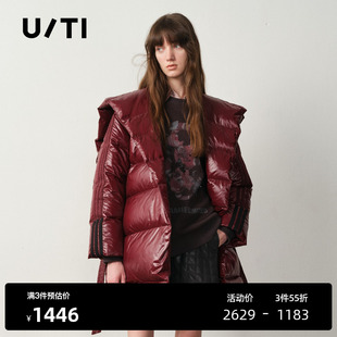 新款 TI廓感亮面连帽羽绒服女零压保暖90白鸭绒外套尤缇2025冬季