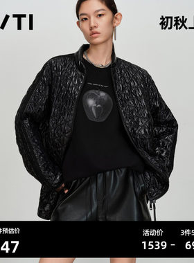 U/TI亮面菱格黑色棉服女宽松落肩光泽肌理感外套尤缇2026春季新款