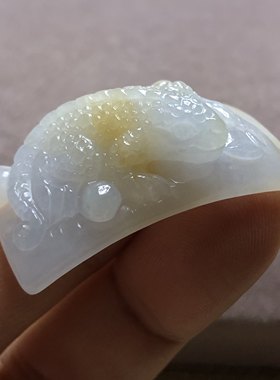 缅甸玉石A货翡翠玉雕玉器文玩老坑冰糯种飘黄翡精雕蜥蜴手牌捡漏