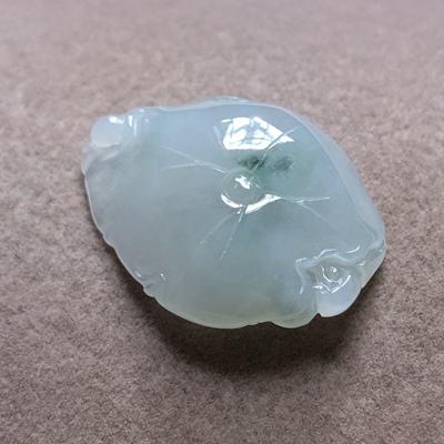 缅甸玉石A货翡翠玉雕玉器文玩老坑料冰起胶飘花荷叶莲叶挂件吊坠