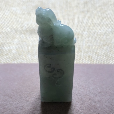 缅甸玉石A货翡翠玉雕玉器文玩淡绿飘乌鸡精雕招财貔貅印章小摆件