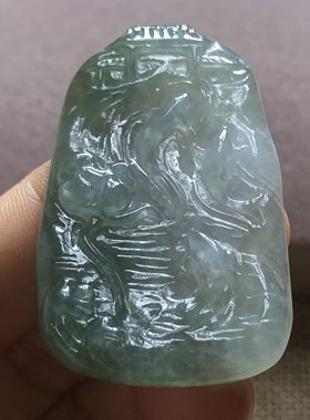 缅甸玉石A货翡翠玉雕文玩冰糯种鲤鱼跃龙门逆流而上玉牌挂件吊坠