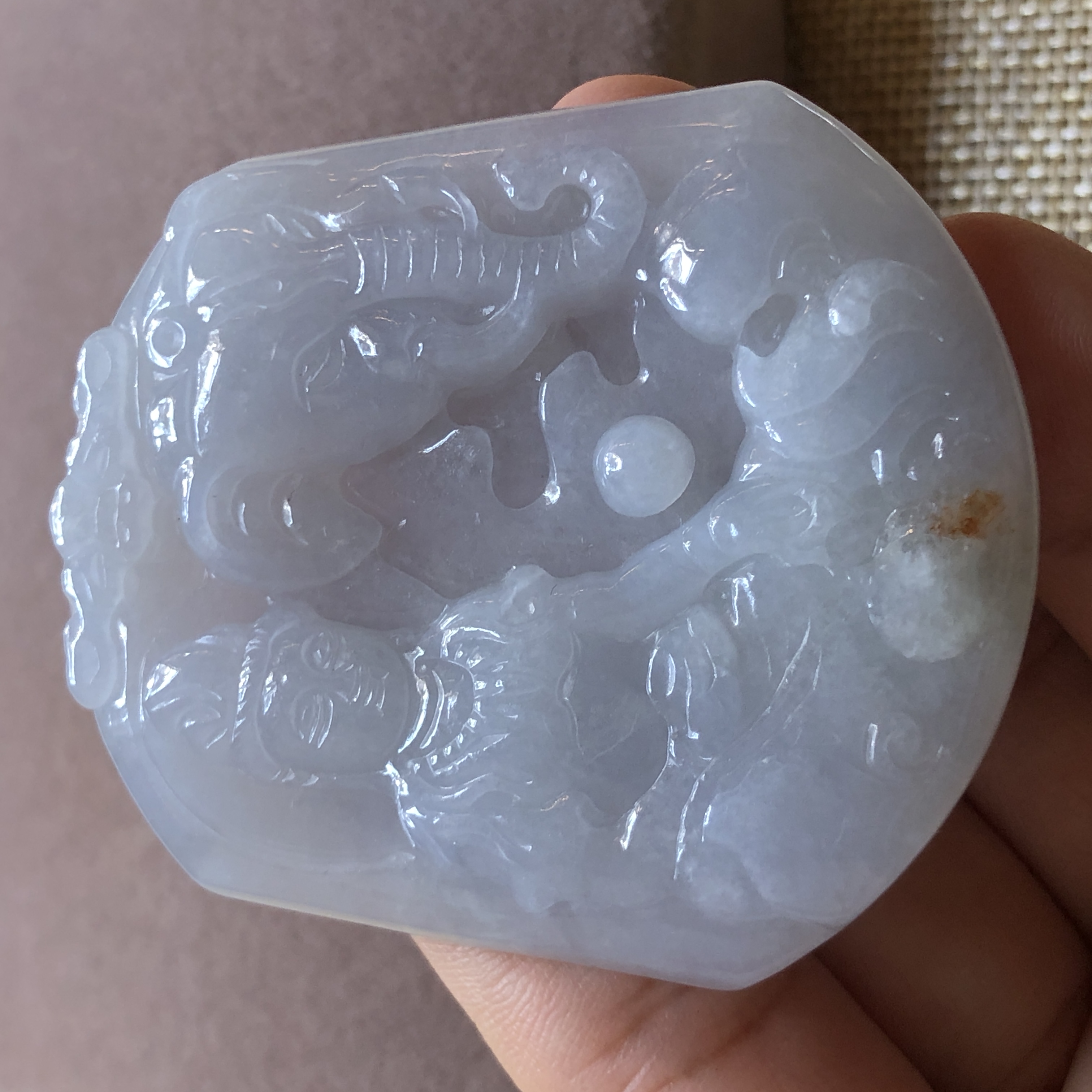 缅甸玉石A货翡翠玉雕玉器文玩冰糯种淡紫色普贤观音玉牌挂件吊坠