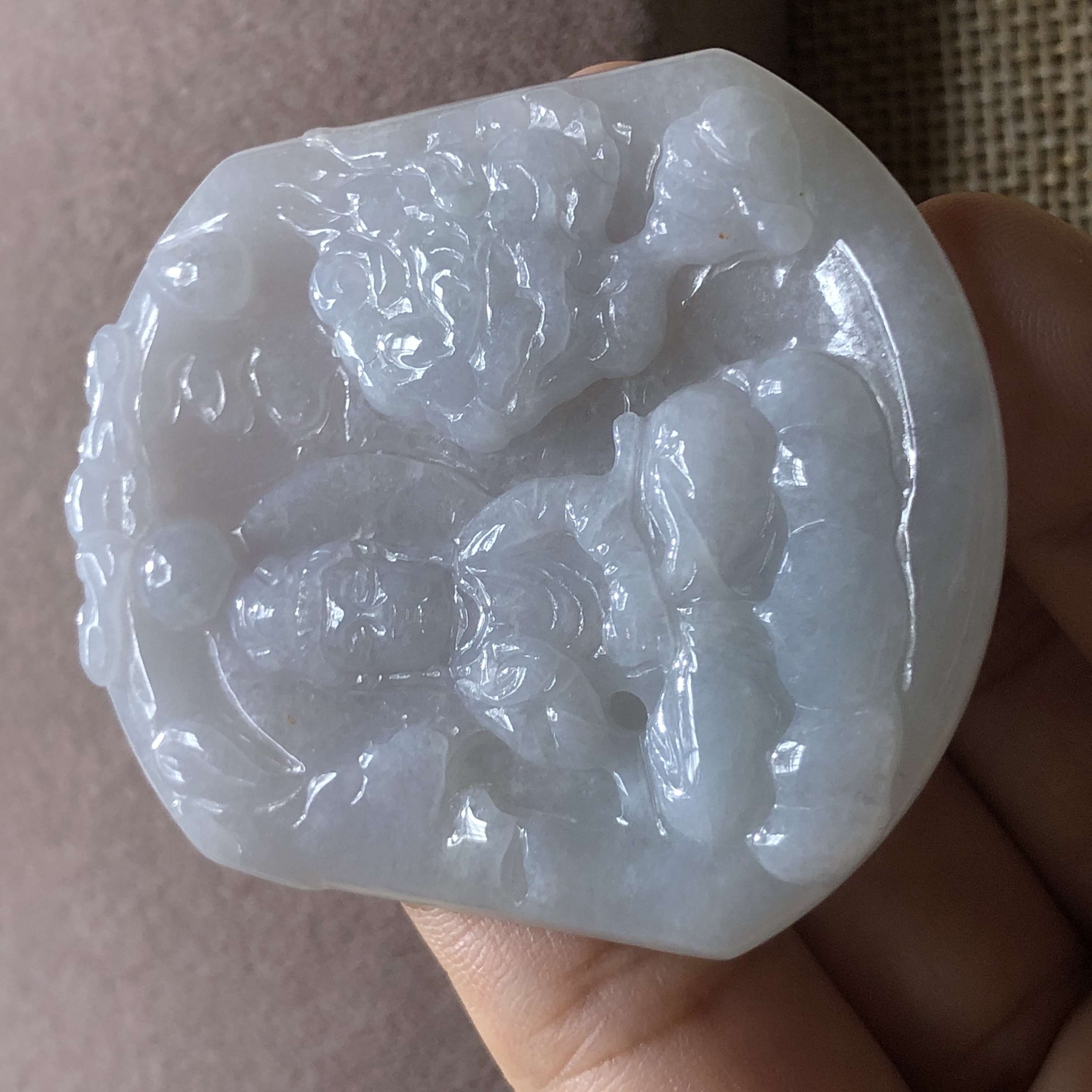 缅甸玉石A货翡翠玉器文玩冰糯种文殊观音玉牌挂件吊坠捡漏附证书