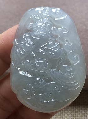 缅甸玉石A货翡翠玉雕玉器文玩老坑料冰糯种财神爷玉牌挂件吊坠