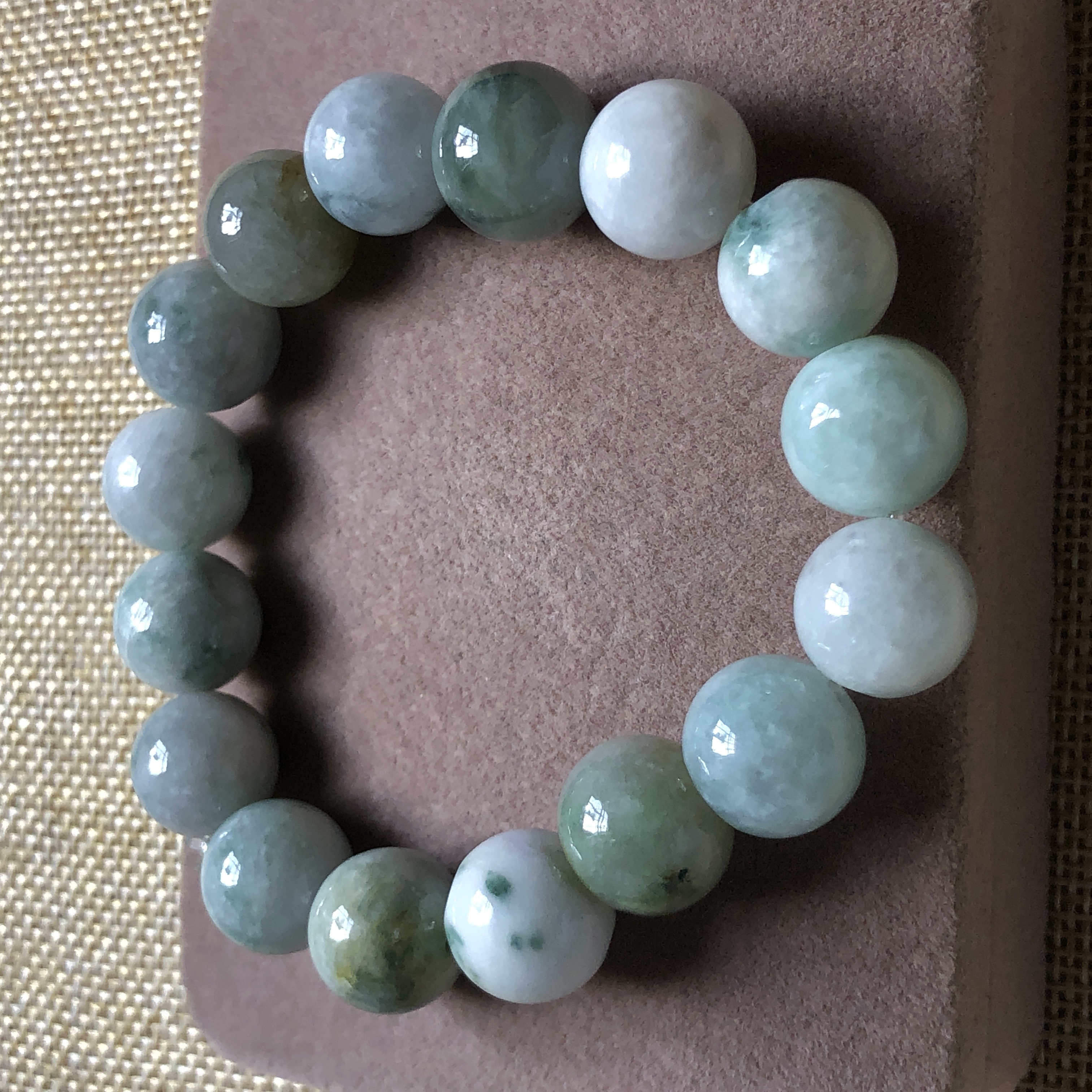 缅甸玉石A货翡翠玉器文玩卡13mm飘花圆珠玉珠手串手链珠串捡漏价