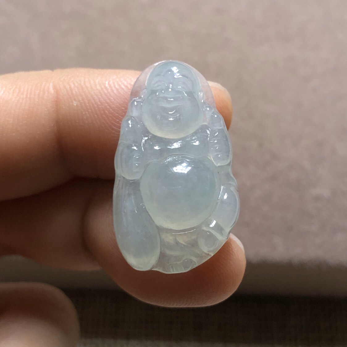 缅甸玉石a货翡翠珠宝文玩揭阳雕工老坑冰种布袋佛公挂件吊坠捡漏