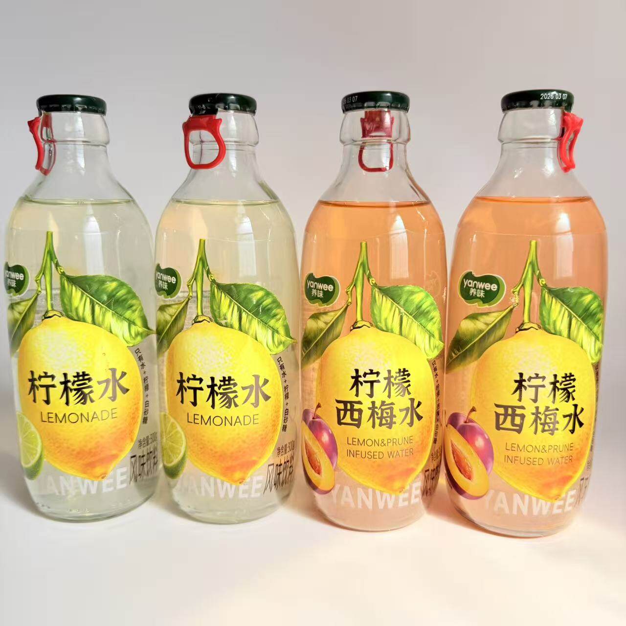 养味柠檬水柠檬西梅水果汁原味300克玻璃瓶装0脂清爽风味饮料品