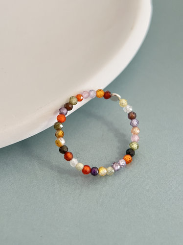 VerGem原创彩色水晶戒指极细2mm指环小指戒尾S925银关节戒指