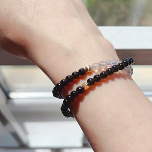 VerGem原创天然黑曜石灰月光石手串五行补水极简风手链男女款手串