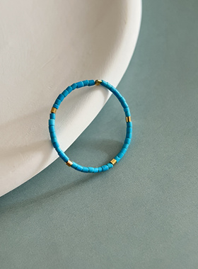 VerGem原创天然绿松石戒指1mm指环小指戒尾美国14k包金关节戒指