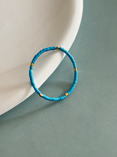 VerGem原创天然绿松石戒指1mm指环小指戒尾美国14k包金关节戒指