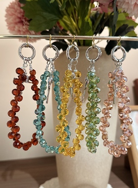 玩转色彩~彩色水晶串珠手机链钥匙扣挂件便携珠饰手机挂绳