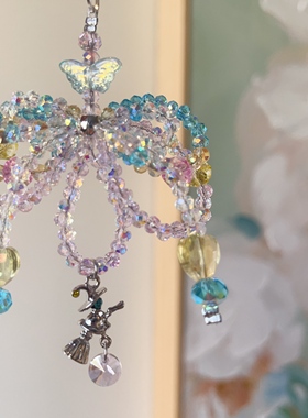 果汁糖果~彩虹蝴蝶结水晶珠饰手机链甜美少女心包包挂饰精致手工