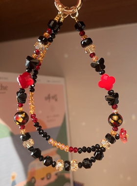 本命黑红~彩色串珠水晶手机链四叶草好运包挂原创高级小众挂件