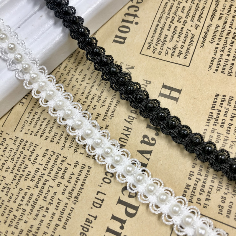 黑白编织小香风钉珠花边手工DIY服饰辅料领口裙摆装饰配件鞋帽配