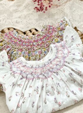 小洛特 夏新货 80-130 出口女童印花飞袖娃娃裙手工打揽裙裙