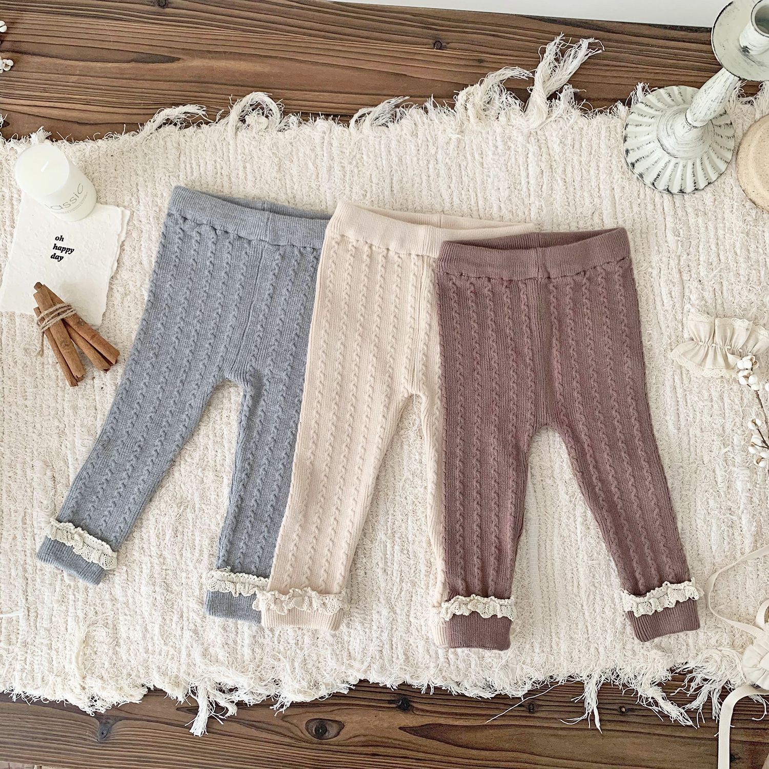 秋冬73-110 ins 女婴童可爱毛织长裤女麻花紧身加厚花边打底裤