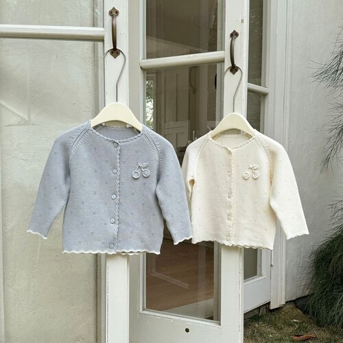 小洛特90-140女童针织外套手钩花边棉线可爱乖巧手钩樱桃针织开衫