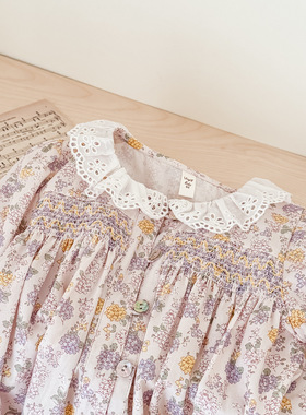 25春新品90-150女童打揽衬衫 女花边领甜美梦幻碎花娃娃衫上衣