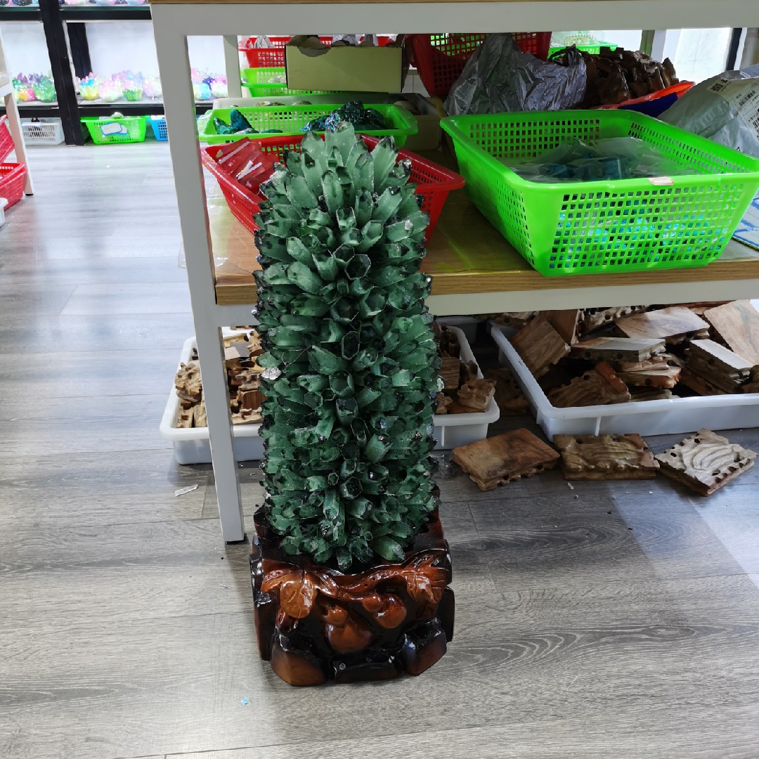 天然绿幽灵黄白紫水晶簇柱子形状家居软装摆件公司店铺开业礼品