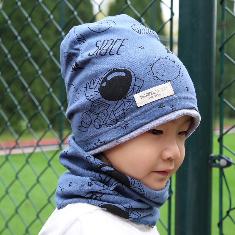 中大童包头帽春秋冬宝宝儿童帽子围巾套装堆堆帽纯棉男童女童围脖